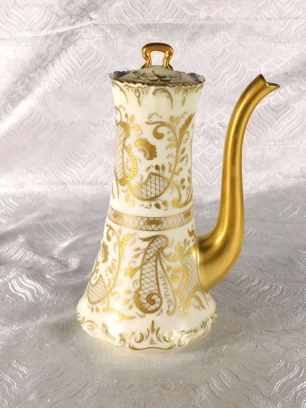 Tressemanes and Vogt Limoges Chocolate Pot with Raised Gold Trim # 27328